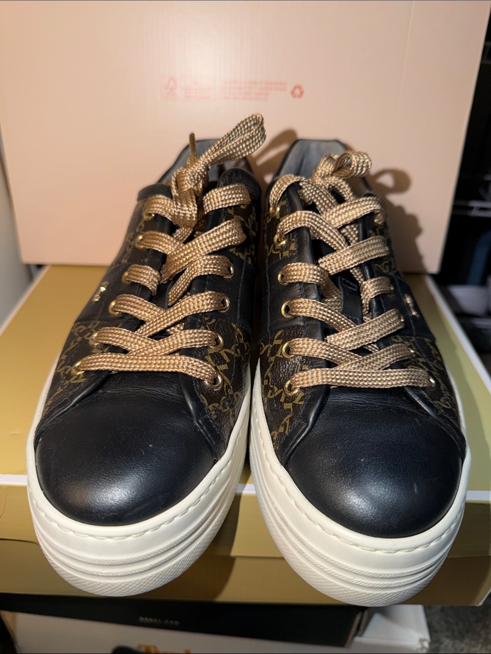 Nero Giardini Black Leather Sneakers with Gold Laces